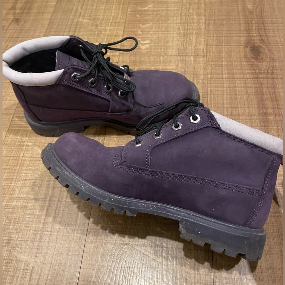 Woman’s Timberland Dark Purple ankle style boots with sparkly soles